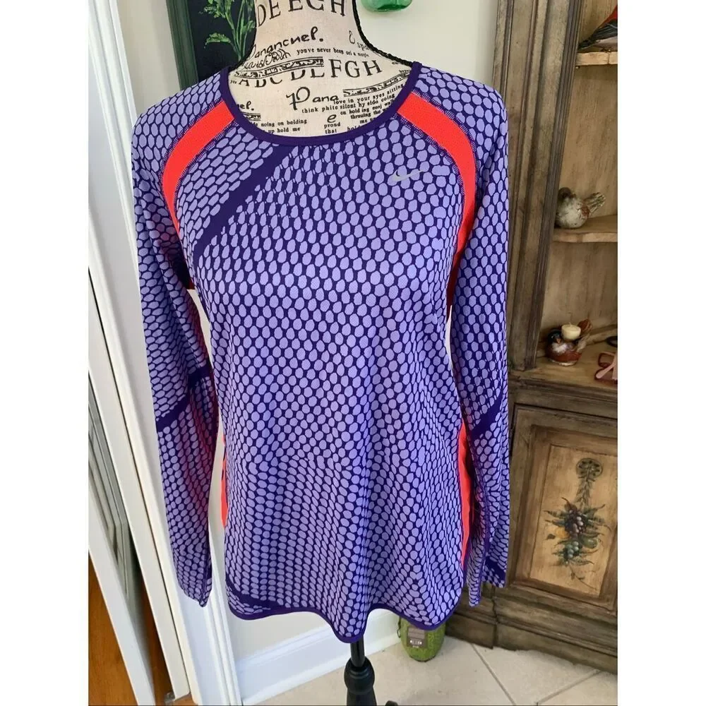 Nike Dri Fit Long Sleeve Purple Orange Geometric Top
